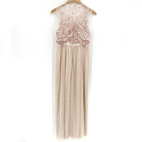 Anthropologie BHLDN Baldwin Pink Rose Tulle Floral Embroidered 10 Maxi Dress - Picture 7 of 12